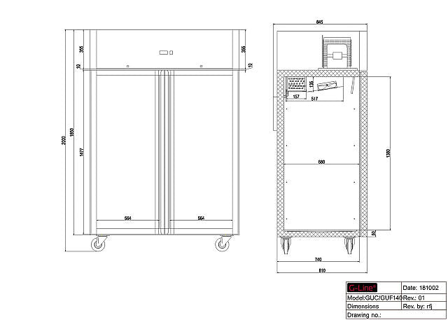 Tefcold rustfri køleskab, dobbelt GUC140 GN 2/1